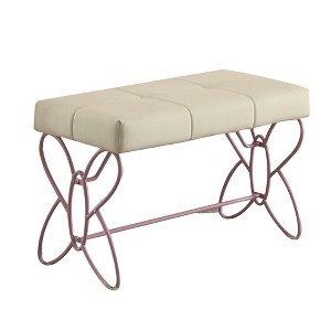 Simple Relax Faux Leather Upholstery Bedroom Bench with Butterfly Panel Base in White and Light Purple - 1 of 4