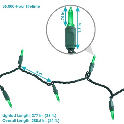 Green LED Electric Outdoor Christmas String Lights, 23 ft