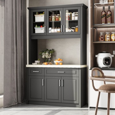 Homsee Kitchen Buffet with Stone - Look Countertop - Stylish and Functional Storage Solution