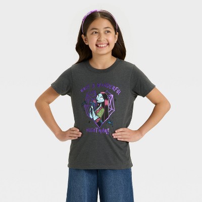 Girls' The Nightmare Before Christmas Sally Halloween Short Sleeve Graphic T-Shirt - Dark Gray