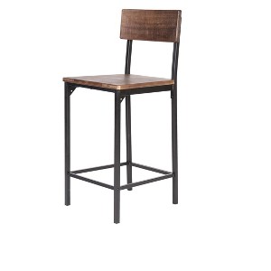 HomeRoots Set of Two 25" Brown and Black Solid Wood and Metal Counter Height Bar Chairs - 1 of 4