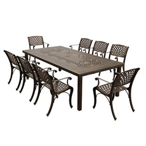 95" Rectangular Modern Ornate Outdoor Mesh Aluminum Patio Dining Set with Four Chairs - Black - Oakland Living: UV-Resistant, 8-Seater - 1 of 4
