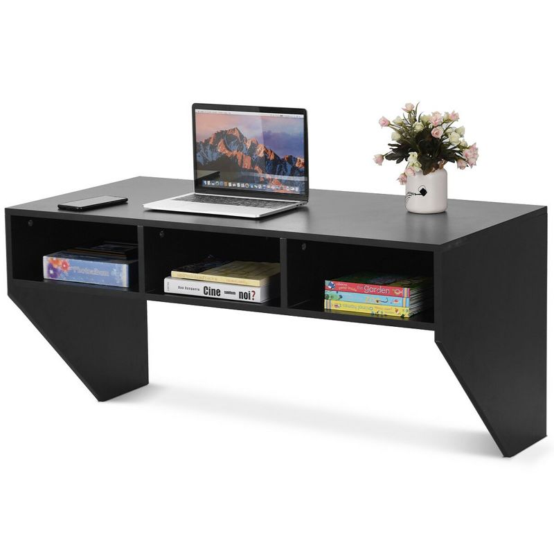 Costway Wall Mounted Floating Computer Table Sturdy Desk Home Office Furni Storag Shelf, 1 of 8