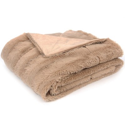 Sand Faux Fur and Microplush Reversible Throw Blanket