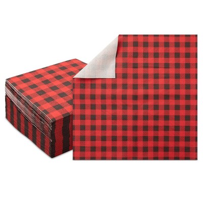 Blue Panda 100 Pack Buffalo Plaid Luncheon Paper Napkins for Lumberjack Birthday Party, Baby Shower, 6.5 In