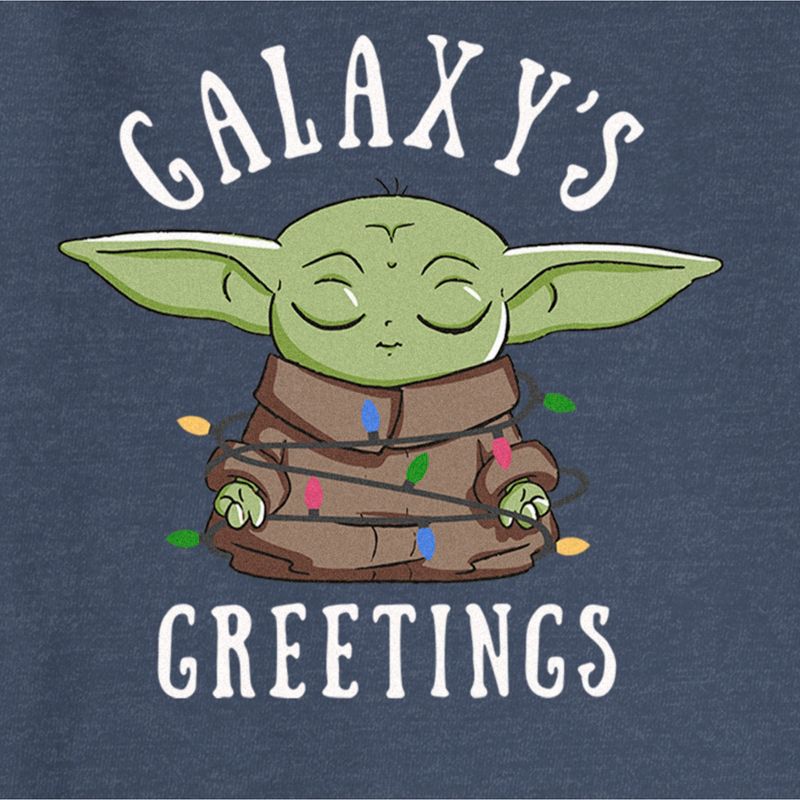 Juniors Womens Star Wars: The Mandalorian Christmas Grogu Galaxy's Greetings Sweatshirt, 2 of 5
