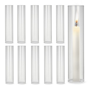 10 PCS 12" Glass Hurricane Candle Holders, Clear Cylinder Votive Covers for Pillar Candles – Wedding, Christmas, Party Decor - 1 of 4