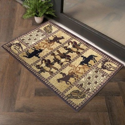 Kumasinova Wild West Area Rug – Horses & Cowboy Motifs for Living Room, Kid & Pet-Friendly, Made in Turkey, Stain-Resistant Door Mat