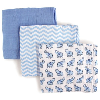 Luvable Friends Baby Boy Muslin Cotton Swaddle Blanket, Boy Elephant, One Size