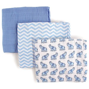 Luvable Friends Baby Boy Muslin Cotton Swaddle Blanket, Boy Elephant, One Size - 1 of 2