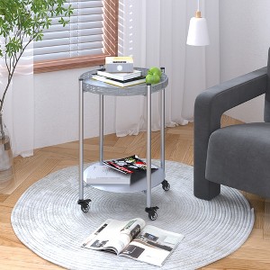 Racxily Round Coffee Table with Wheels 2-Tier Movable Side Tables Silver Metal Detachable Bedside Nightstand for Bedroom, End Tables - 1 of 4