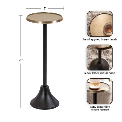 Antique Brass and Black Round Metal Drink Table