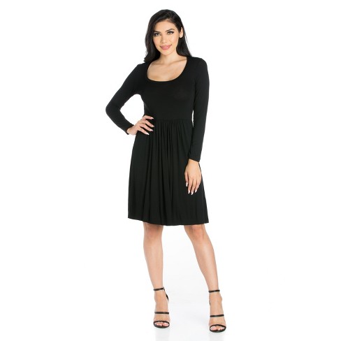 Casual Long Sleeve Pleated Dress-black-m : Target