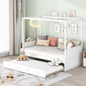 Okak Minimalsit Roof Canopy Bed Frame with Headboard & Slat Support,Modern Small Daybed Student Bed for Bedroom,Study - 1 of 4