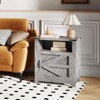 AOXUN Farmhouse End Table, 21" Rustic Nightstand with Barn Door, Sofa Side Table with Open and Closed Storage, 2-Piece Set for Bedroom, Grey - 2 of 4