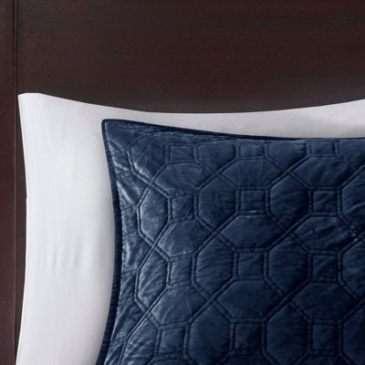 Navy Full Velvet Reversible Quilt Set with Shams
