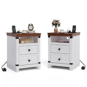 Nightstand with Charging Station, Wooden End Table with USB Ports & Power Outlets, 2 Drawer BedSide Table - 1 of 4