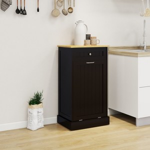 Vynxaria One Drawers and One-Compartment Tilt-Out Trash Cabinet Kitchen Trash Cabinet-Black - 1 of 4