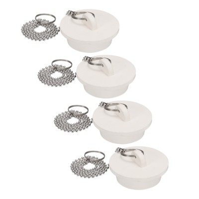 Unique Bargains Rubber Stainless Steel Beaded Chain with Pull Ring Drain Stopper 4 Pcs