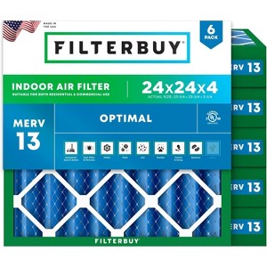 Filterbuy 24x24x4 Air Filter (6-Pack), Pleated MERV 13 Health Defense Replacement HVAC AC Furnace Filters (Actual Size: 23.38 x 23.38 x 3.63) - 1 of 4