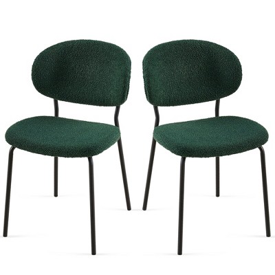 CENGHU Mid-Century Modern Boucle Fabric Dining Chairs, Curved Backrest Upholstered Boucle Dining Chair with Black Metal Legs