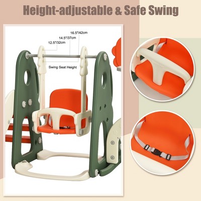6-in-1 Orange and White Toddler Slide and Swing Set with Ball Games