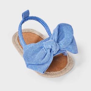 Baby Girls' Chambray Bow Ankle Strap Sandals - Cat & Jack™ Blue - 1 of 4