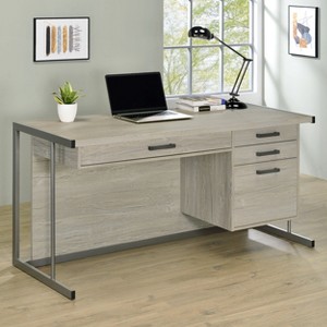 Vynxaria Brisley Whitewashed Grey and Gunmetal Sled Base Office Desk - 1 of 4