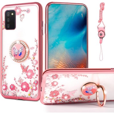 for Samsung A03S Phone Case, for Galaxy A03S Case Cute Clear Pink Butterfly Flower Soft TPU Shockproof Protective Cover