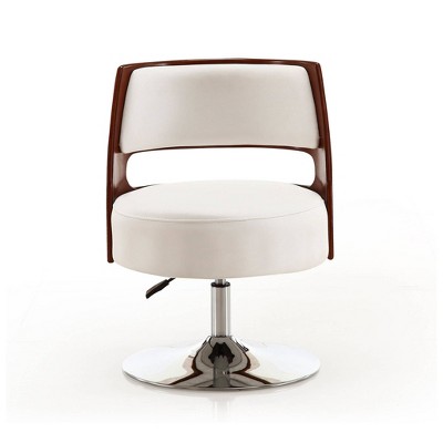 Salon Chic White Faux Leather Swivel Accent Chair with Metal Base