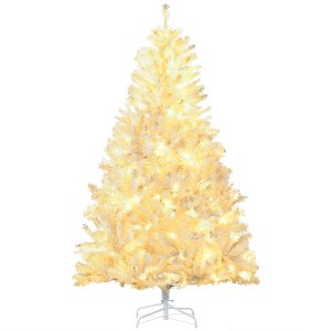 TopComfy Christmas Tree Stand 6FT Prelit Artificial Tree with Auto Open Design for Holiday Decor, White, 43.3"*43.3"*70.8" - 1 of 4