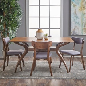 GDFStudio Megann Mid-Century Modern Wood Fabric Upholstered 5 Piece Dining Set - 1 of 4