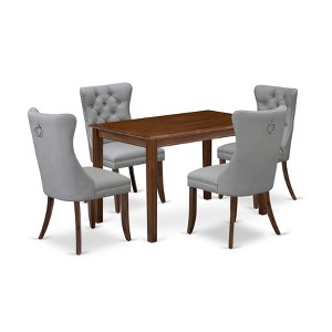 East West Furniture, 5 Piece Modern Dining Table Set Consists of a Rectangle Kitchen Table and 4 Upholstered Parson Chairs, Antique Walnut - 1 of 4