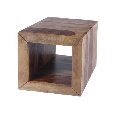 The Urban Port 16" Cube Shape Rosewood Side Table with Cutout Bottom Brown