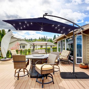 Sonkuki 8.2 x 8.2 Ft. LED Patio Offset Umbrella With Base for Garden, Backyard and Poolside - 1 of 4