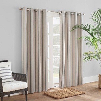 Sunbrella 50"x108" Cove Striped Grommet Indoor/Outdoor Curtain Panel Pebble