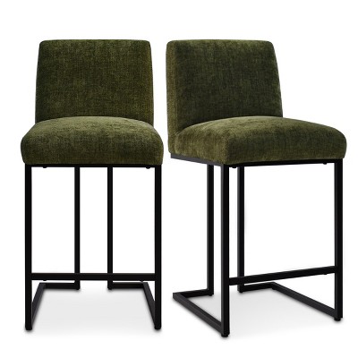Green Metal Counter Height Stool with Sled Base, Set of 2