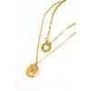 Slickblue Double Strand Necklace, Evil Eye Coin Pendant For Women, Trendy Boho Jewelry, Gold, 16" - 2 of 3