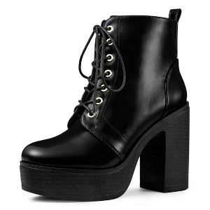 Allegra K Women's Platform Chunky High Heel Lace Up Combat Boots - 1 of 4