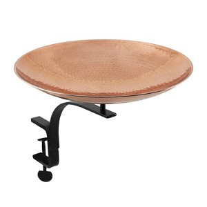 13" Stainless Steel Birdbath Bowl with Rail Mount Bracket Polished Copper Plated - ACHLA Designs: Weather-Resistant Deck Mounted Bird Basin - 1 of 3