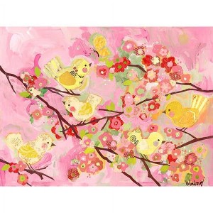 Oopsy Daisy's Cherry Blossom Birdies - Red & Yellow Canvas Wall Art - Size 24x18 - 1 of 1
