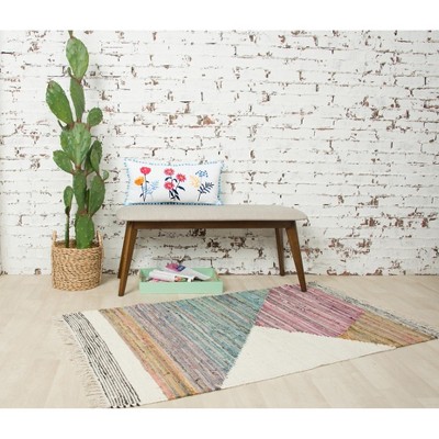 Lola 12"x24" White Cotton Embroidered Floral Pillow with Pom Pom Edges