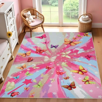 Apricot Butterfly Swirl Flatwoven Polyester Kids' Area Rug, 4' x 6'
