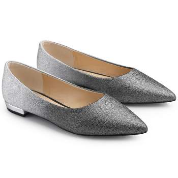 Allegra K Women's Glitter Pointed Toe Ballet Elegant Flats Shoes