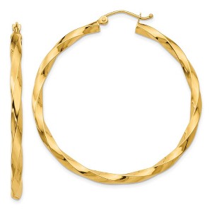 Black Bow Jewelry 3mm x 43mm Polished 14k Yellow Gold Large Twisted Round Hoop Earrings - 1 of 4