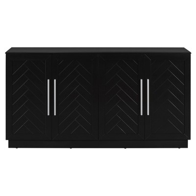 Hostack Sideboard Buffet Cabinet with Storage, Adjustable Shelves and Silver Handles for Living Room, Black