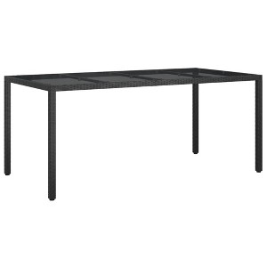 vidaXL Patio Table, Black 74.8"x35.4"x29.5" Tempered Glass and Poly Rattan - 1 of 4
