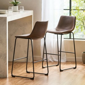Sapphtopaz Modern Bar Stools Set of 2 with PU Upholstered Counter Height Bar Stools with Mid-Backrest Dining Chairs for Kitchen Island - 1 of 4