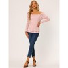 Allegra K Women's Off Shoulder Floral Lace Sheer Long Sleeves Lined Casual Blouse - 4 of 4
