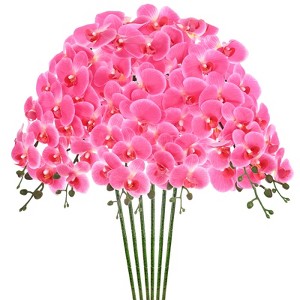 Unique Bargains Artificial Orchid Flowers Nine-headed Large Faux Phalaenopsis Silk Bouquets Real Touch 37 Inch - 1 of 4